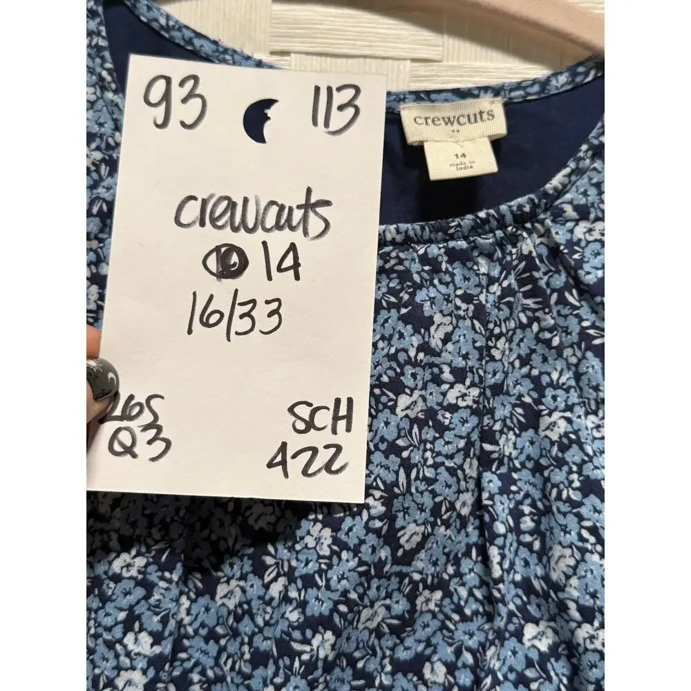 Crewcuts Dress Girls 14 Blue Floral Long Sleeve
